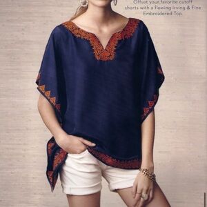 2013 Irvine & Fine for Lucky Brand 100% silk boho Gypsy Aztec Embroidered Blouse